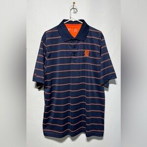 ANTIGUA Embroidered Detroit Tigers Navy and Orange Striped Polo Shirt Size XL